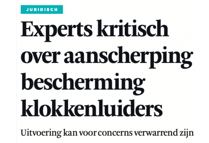 FD Article: Experts kritisch over aanscherping bescherming klokkenluiders