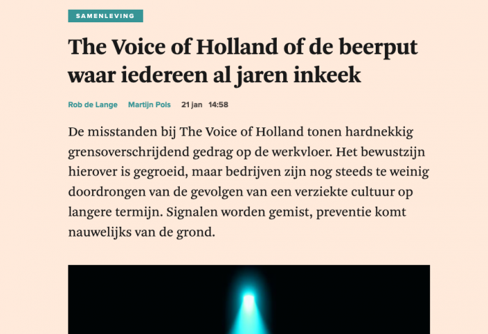 FD artikel: The Voice of Holland of de beerput waar iedereen al jaren inkeek